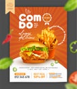 Fried chicken burger and fries banner ads design template