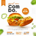Fried chicken burger and hot dog ads social media post or print template