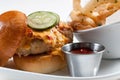 Fried chicken burger with pimento cheese Royalty Free Stock Photo