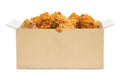 Fried chicken in cardboard box isolated on white background. Bucket of crispy fast food. Clipping path Royalty Free Stock Photo