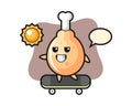 Fried chicken character illustration ride a skateboard Royalty Free Stock Photo