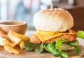 fried chicken with cheese burger Royalty Free Stock Photo