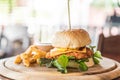 fried chicken with cheese burger Royalty Free Stock Photo
