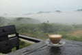 Fried chicken with coffee and mountain View in the morning