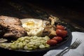 Fried chicken dinner with lima beans, mashed potatoes and tomatoes. Royalty Free Stock Photo