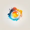 Fried chicken egg square watercolor illustration