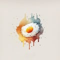 Fried chicken egg square watercolor illustration