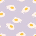 Fried chicken eggs pattern. Seamless endless background design, breakfast food texture. Repeating print with yolk and