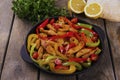 Fried chicken fillet with pepper fajitas Royalty Free Stock Photo