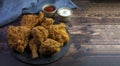 fried chicken flat photography with ketchup and garlic dip