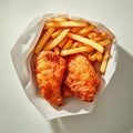 Fried chicken with fries and ketchup isolated on transparent background Royalty Free Stock Photo