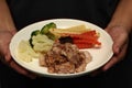 Fried chicken with garlic topped fried herb. Royalty Free Stock Photo