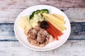 Fried chicken with garlic topped fried herb. Royalty Free Stock Photo