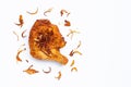 Fried chicken with garlic on white background Royalty Free Stock Photo