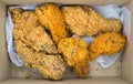 Top view of fried chicken filling in cardboard box. Royalty Free Stock Photo