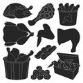 Fried chicken isolated black set icon. Vector illustration crispy wing on white background. Vector black set icon fried chicken Royalty Free Stock Photo