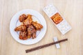 Fried chicken with kimchi korean food Royalty Free Stock Photo