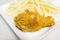 Fried chicken leg with potato chips Royalty Free Stock Photo