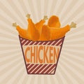 Fried chicken legs on striped box retro poster Royalty Free Stock Photo