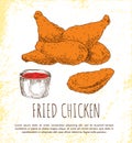 Fried Chicken Legs with Tasty Ketchup Color Poster Royalty Free Stock Photo