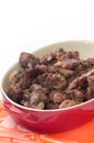 Fried chicken liver served in a red bowl Royalty Free Stock Photo