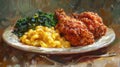 Fried Chicken, Mac & Cheese, and Greens Royalty Free Stock Photo