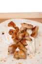 Fried chicken meat preparing on tortilla Royalty Free Stock Photo