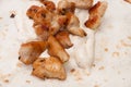 Fried chicken meat preparing on tortilla Royalty Free Stock Photo