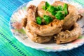 Fried chicken necks with onions and cilantro Royalty Free Stock Photo