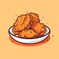 Fried chicken nuggets on a plate. Vector illustration in cartoon style Royalty Free Stock Photo