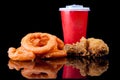 Fried Chicken, Onion Ring and soft drink in Fast Food Royalty Free Stock Photo