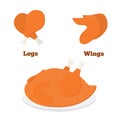 Fried chicken parts - leg, wings. Tasty fast food. Whole meat Royalty Free Stock Photo
