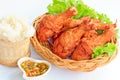 Fried Chicken with Red Spicy Sauce and Sticky rice Royalty Free Stock Photo