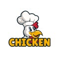 Fried chicken rooster chef mascot logo for food restaurant concept branding in vector cartoon style Royalty Free Stock Photo