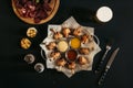 fried chicken with sauces, spices, glass of beer and gourmet assorted craft meat Royalty Free Stock Photo