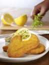 Fried chicken schnitzel with lemon Royalty Free Stock Photo