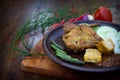 Fried chicken served with shrimp paste sauce