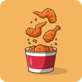 Fried chicken spicy in bucket red color, vector design and isolated background.
