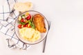 Fried chicken steak or schnitzel with mashed potatoes and vegetables salad in plate Royalty Free Stock Photo