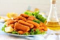 Fried chicken sticks nuggets on table Royalty Free Stock Photo