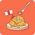 Fried chicken with tomato sauce and fork, illustrator design isolated background