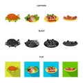 Fried chicken, vegetable salad, shish kebab with vegetables, fried sausages on a plate. Food and Cooking set collection Royalty Free Stock Photo