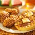 Fried chicken and waffles close up Royalty Free Stock Photo