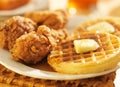 Fried chicken and waffles panorama Royalty Free Stock Photo