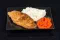 Fried chicken white meat with mashed potatoes and paprika ajvar Royalty Free Stock Photo