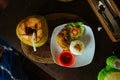 Fried Chicken with white Rice and Covonut on the table