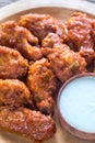 Fried chicken wings with blue cheese sauce Royalty Free Stock Photo