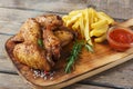 Fried chicken wings french fries and sauce Royalty Free Stock Photo