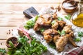 Fried chicken wings. Grill dish. Royalty Free Stock Photo