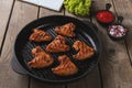 Fried chicken wings grill on grill pan Royalty Free Stock Photo